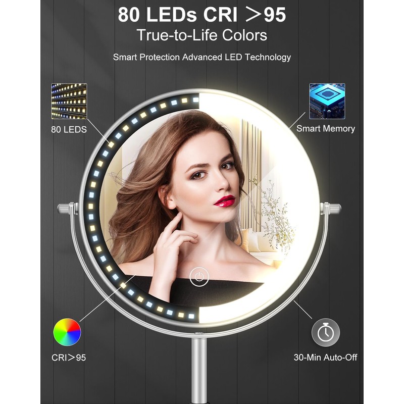 vpu Makeup Mirror with Lights, 1X/30X Lighted Magnifying Mirror Height