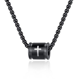 JAYUMO Cross Necklace for Men Stainless Steel Silver Black Gold Cross Chain Necklace for Men Inspirational Bible Verse Christian