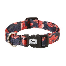 Eco Chic Recycled Reflective Dog Collar Soft Adjustable Pet Collar with Quick Release Buckle (Poppies Navy Medium)