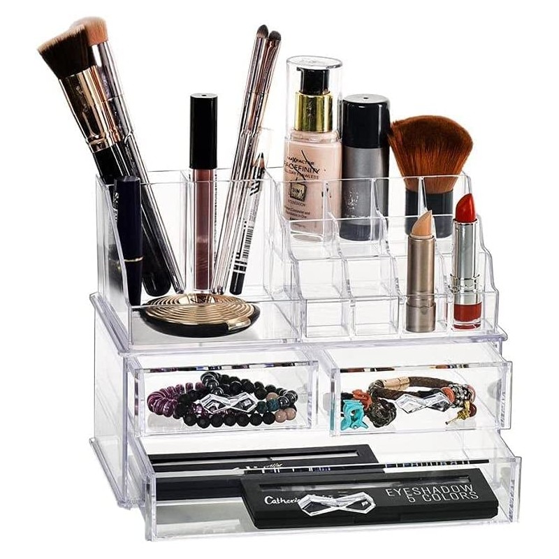 Makeup Cosmetic Organizer Drawer. Cosmetic Display Cases with 16 Holders.