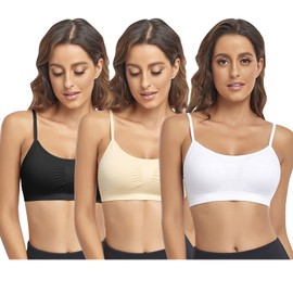 Litthing Bralettes Padded Cami Strap Bra, Seamless Sports Bra, Wireless Comfort Lightly T-Shirt Bra Black White Skin