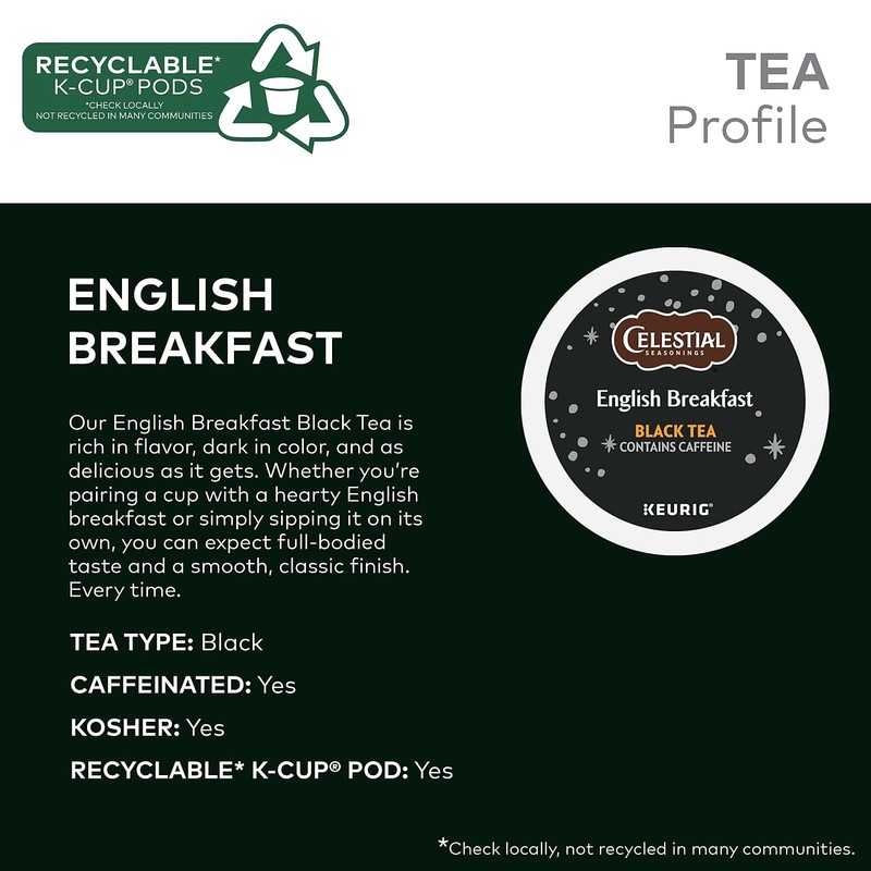 Celestial Seasonings English Breakfast Black Tea, Single-Serve Keurig K-Cup Pods,