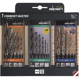ALPEN Master 16 0000811003100 Drill Cassette Set Combiset (16-Piece Set, Diameter 2.00-10.00 mm, Set of Metal, Stone and Wood Drills, Drill Assortment)