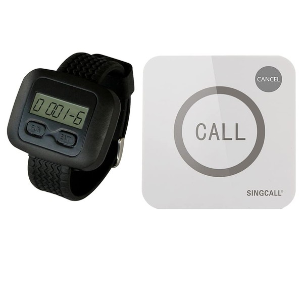 SINGCALL Wireless Caregiver Pager System 1 Nurse Call Button and 1 Mobile Receiver for Elderly