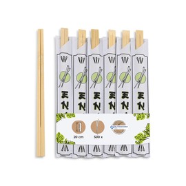 BIOZOYG Bamboo Chopsticks 20 cm Individually Packed Natural Product Biodegradable Hygienically Packed in Paper Sleeve I Wooden Sticks Asia I Sushi Sticks Set Chopsticks Wood 500 Pieces