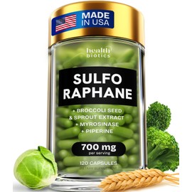 Healthbiotics Sulforaphane Supplement Organic Broccoli Sprouts | Stabilized Sulforaphane from Broccoli Florets & Seeds | Organic Sulfur Supplements 120 Pills | 1 Pack