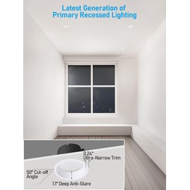 TORCHSTAR 4 Inch 5CCT LED Anti Glare LED Recessed Lights with J-Box, Narrow Trim Recessed Ceiling Light, Deep Trim Canless Downlight, Dimmable, CRI 90, 2700-5000K Selectable, ETL T24 FCC, Pack of 4