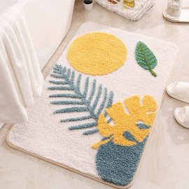 Morbuy Non-slip Bathroom Rugs, Bath Mat Bathroom Carpet Super Absorbent Soft Shower Suitable for Living Room/Kitchen/Bedroom Indoor Outdoor (50 * 80cm, Green leaf 2)