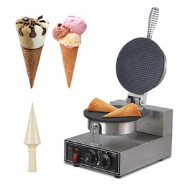 1300W/110V Commercial Ice Cream Cone Maker Machine - Multi-Purpose Stainless Steel Waffle Cone, Bowl & Egg Roll Mold Maker - Adjustable Temp/Timer for Shops, Cafes, Food Trucks