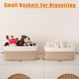 OIAHOMY 4 Pack Storage Baskets for Organizing, Small Baskets for Shelves, Cute Decorative Storage Bins, Organizer Baskets for Gifts Empty, Woven Baskets for Storage, 11.8''Lx7.8''Wx4.7''H, Brown/White