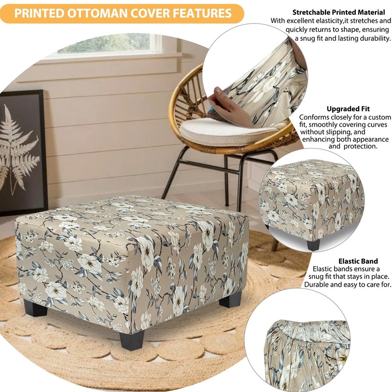 TOPHMDECOR Ottoman Cover Square Slipcovers Printed,Stretch Footrest Stool Cover for