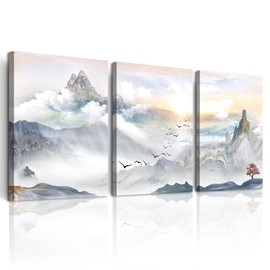 DZRWUBHS Mountain Abstract Paintings Landscape Prints Artwork Canvas Wall Art For Living Room Wall Decor For Bedroom Bathroom Office Decor Modern Framed Home Decorations Ready to Hang 16x24 3 Piece