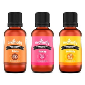 AROMAFY Kit de 3 Esencias para difusor y Aromaterapia (Rosas, Coco, Jazmin 3 x 30 ML) 90 mL