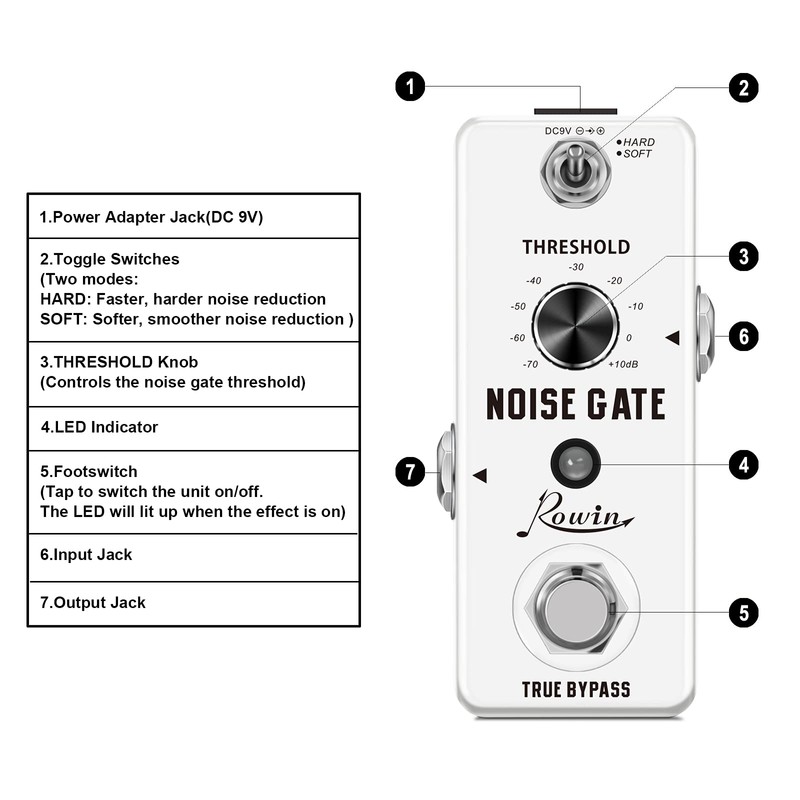 Rowin Guitar Noise Killer Noise Gate Suppressor Effect Pedal LEF-319
