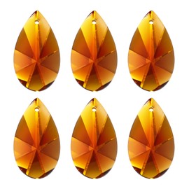 PATIKIL K9 Crystal Pendants Teardrop Beads, 6 Pack 38mm Chandelier Prisms Parts Hanging Beads DIY Lamp for Arts Crafts Decor, Amber