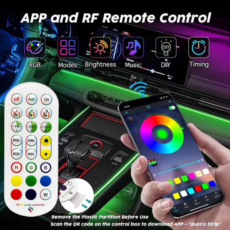 USB Car LED Lights, Interior Car Lights Strip with APP