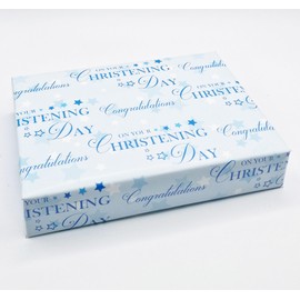 2 Sheets Congratulations On Your Christening Day Boy Wrapping Paper Gift Wrap Blue and White