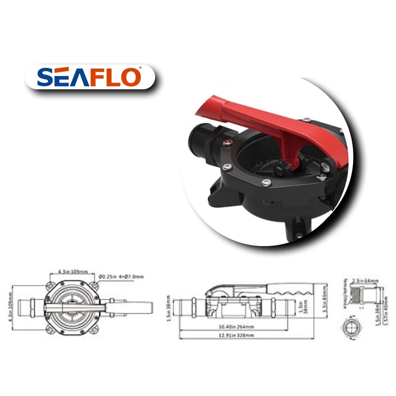 SEAFLO 720GPH Manual Diaphragm Hand Bilge Pump for Water Transfer
