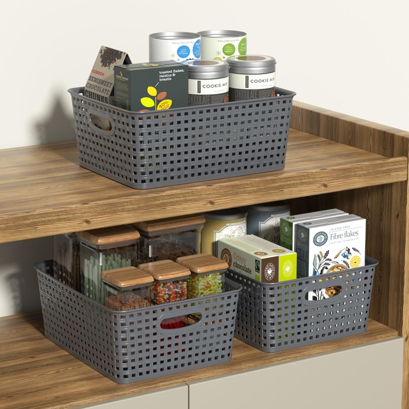 Kekow Paquete de 4 cesta de almacenamiento de plástico gris,