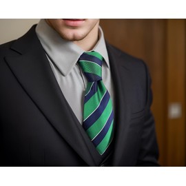 SHLAX&WING Stripe Men's Blue Green Silk Business Necktie, 6cm x 147cm Necktie