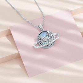 MEIDERBO Moonstone Mushroom Necklace for Women 925 Sterling Silver Saturn Pendant Planet Necklace Mushroom Jewelry for Birthday, 24*16mm, Sterling Silver, No Gemstone