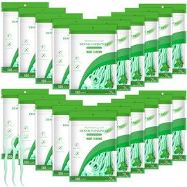 Maxcheck 2000 Count Floss Picks Bulk Natural Dental Floss Picks Toothpicks Sticks High Pull Tooth Flosser Sustainable for Teeth(Green)
