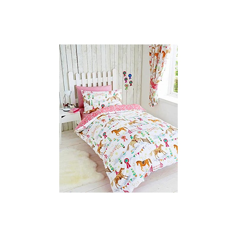 Girls duvet sets horse riding quilt cover bedding & curtains