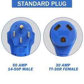 50 Amp to 30 Amp RV Adapter Splitter NEMA 14-50P Male Plug to 2 TT-30R Female Connector,Y Adapter 125/250V 50 Amp Male to Dual 125V 30 Amp Female,for Splitting Power to 2 30 Amp RVs,Max.Power 7500W
