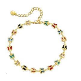 Ankle Bracelet for Women, Waterproof Multicolor Crystal Butterfly Beaded Anklet, Adjustable Heart Double Foot Chain Beach Jewelry Gift for Girls