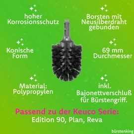 Bürstenking Toilet Replacement Brush Head, 69 mm, Toilet Brush Head Set Fits Keuco Toilet Brushes, Bristle Replacement Toilet Brush Head, Pack of 2, Black