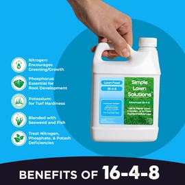 Advanced 16-4-8 Lawn Fertilizer - Liquid Lawn Food Spring & Summer Concentrated Spray - Any Grass Type- Fish and Seaweed Kelp- Balanced NPK - Simple Lawn Solutions (1 Quart)
