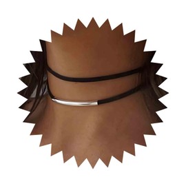 Allereya Vintage Layered Velvet Choker Necklace Gold Bar Choker Necklace Short Black Suede Necklace Boho Leather Necklace Jewellery for Women and Girls (Gold), Zinc, No Gemstone