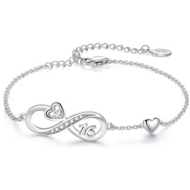 Suyi 16th 18th 30th Birthday Bracelet for Women Dainty Heart Infinity Bracelet 16th