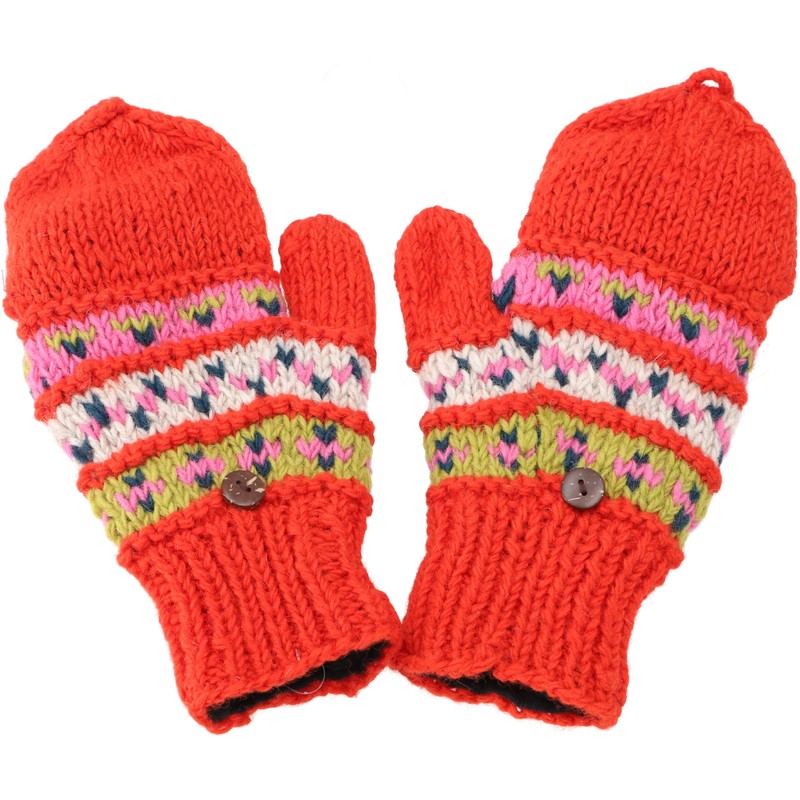 GURU SHOP Nepal Hand Knitted Gloves, Fold-Up Gloves, Wool Gloves,