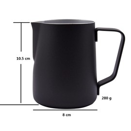 Abcsea 1 x Milk Foam Jug, Pitcher Jug, Stainless Steel, Foam Cup for Coffee and Latte Art, Foaming Milk, Black, 600 ml/20 oz