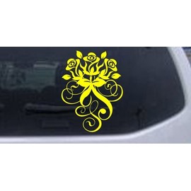 Yellow 6in X 8.0in -- Swirl Roses Car Window Wall Laptop Decal Sticker
