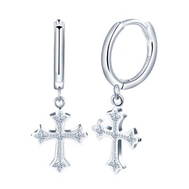 Yumilok Women's Hoop Earrings Classic Cross Stud Earrings Cross Zirconia Earrings 925 Sterling Silver Earrings Hoop Huggie Piercing for Women Girls, Sterling Silver