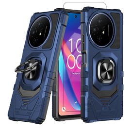 WODAF for TCL 60 XE NXTPAPER 5G Case, with Screen Protector Dual Layer Shockproof Protective with Ring Kickstand (Blue)