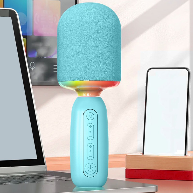 Handheld Karaoke Mic with RGB Light Support Memory Card Portable