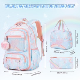 Scothen Backpack for Girls, Rainbow Butterfly Girls Backpacks with Lunch Bag Pencil Case Set, Kids Backpack Kindergarten Elementary Middle School Book Bag for Teen Girl Children Students