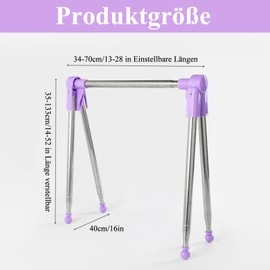 Raheem Stainless Steel Folding Clothes Airer, Height Adjustable from 34-70 cm with 4 Folding Hangers and 4 Clothes Pegs and Carry Bag, Portable Travel Clothes Airer for Camping, Balcony, Hotel