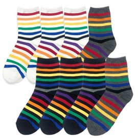 Korean Women's Mid-Calf Cotton Socks - 8 Pair Rainbow Gift Set 123-3 Black 8 Pairs