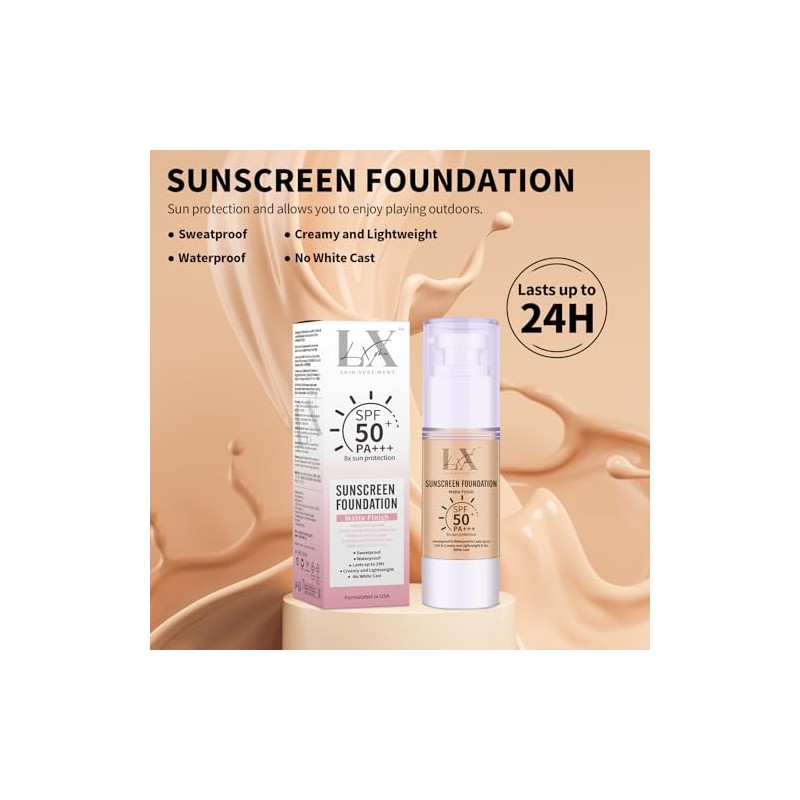 Base Maquillaje Líquida Color Protección Solar Facial Resistente Agua Ligera