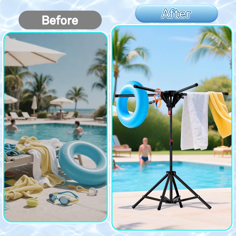 Pool Towel Rack Outdoor, Heavy Duty Outdoor Towel Rack,Adjustable 75
