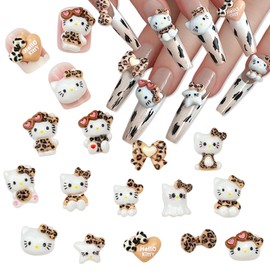 Cute 3D Nail Charms 60Pcs Cartoon Leopard Print Cat Nail Art Charms Jewelry Supply Kawaii 3D Leopard Print Cat Nail Gems Rhinestones for Acrylic Nails DIY Craft Phone Case Decoration