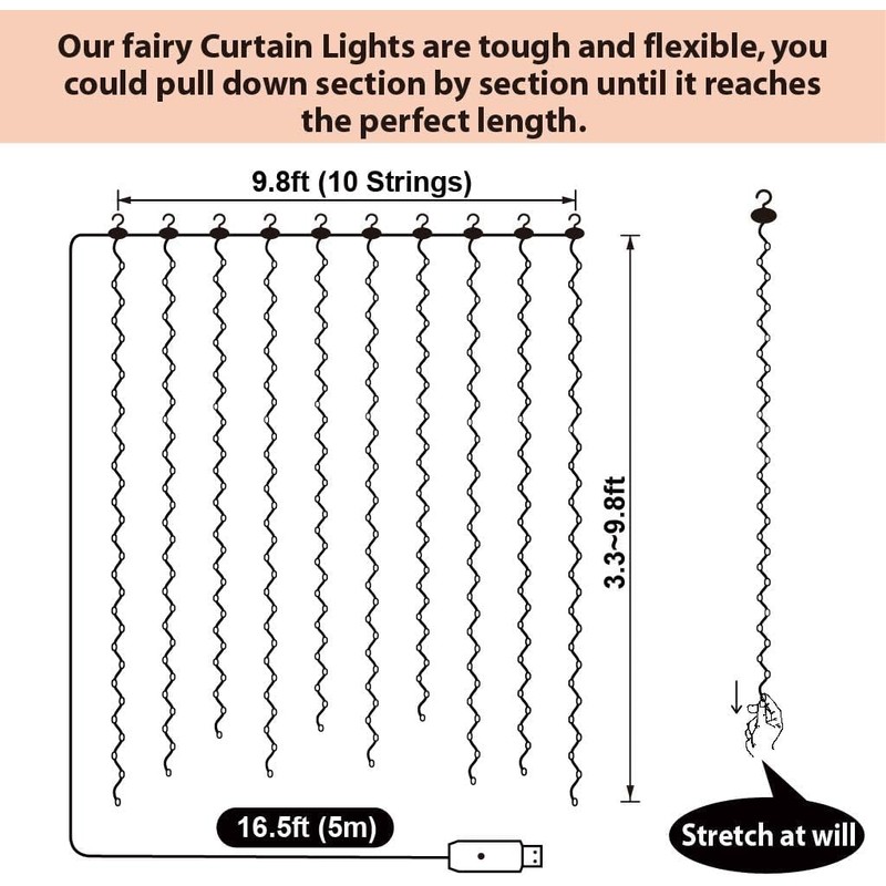 SINAMER Purple Curtain Light for Bedroom, 300 LED 9.8ft x