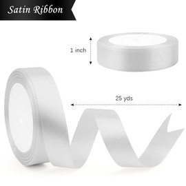 Christmas Silver Ribbon for Flower Bouquet 1 Inch 25 Yards Ribbons for Crafts Silver Satin Ribbon Bouquet Ribbon Gift Wrap Ribbons for Flower Bouquets Thin White Ribbon Floral Tape Ribbon for Gift