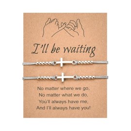 Long Distance Gifts for Boyfriend Husband Valentines Day Gifts for Wife Girlfriend Matching Promise Bracelets for Couples Anniversary Birthday Gifts for Him Her Cross Bracelet Gift