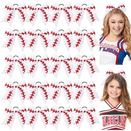 YLEN YHXX 20 PCS 8" Large Softball Cheer Hair Bows Cheerleading Bows with Ponytail Holder Elastic Band Handmade for Cheerleading Teen Girls College Sports （Softball Baseball White）