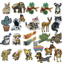 Woohome Pack of 23 iron-on patches, children, goldfish and animal iron-on patches, DIY patches, stickers, cat, dog, tiger for clothes, dress, hat, jeans